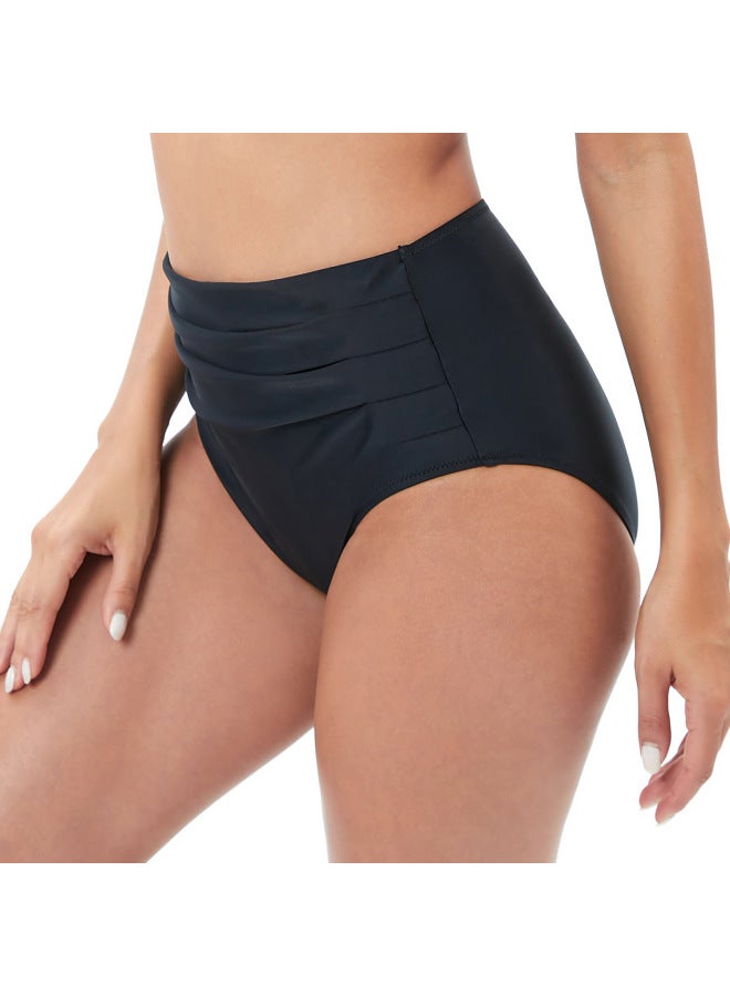 2023 Beach Pants Women's Pleated Tight Fashionable Swimming Trunks Hip Belly Tight High Waist Swim Triangle For Women-Color:Black- - Image 4